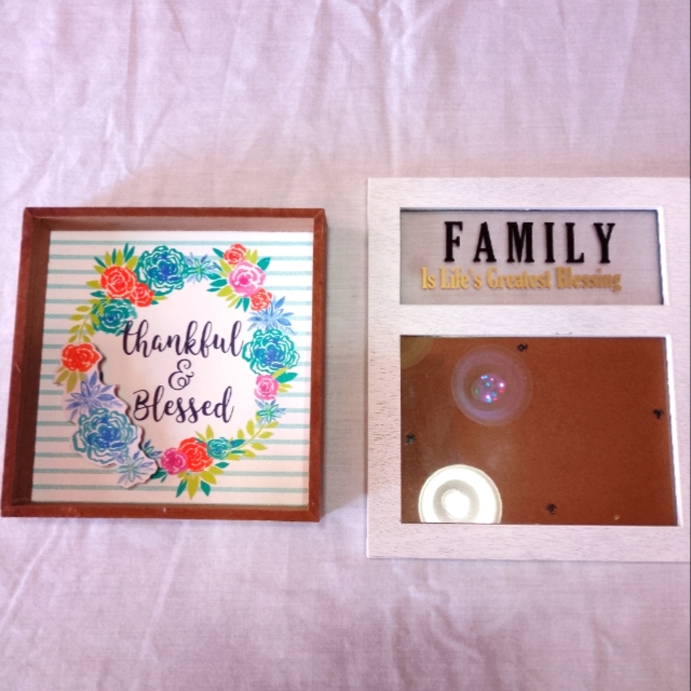 Decorative Wall Art Set - Thankful & Blessed and Family Frame